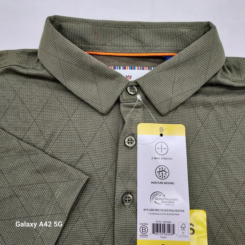 Modern Ambition Men's Green Diamond Pattern Polo Shirt Size Small